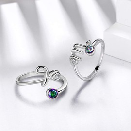 Aurora Tears 12 Zodiac Adjustable Rings - 925 Sterling Silver - Splitter Mystic Rainbow Topaz Constellation Open Horoscope Ring with Cubic Zirconia - Jewellery Gift for Women and Girls DR0087, Gold-Plated Silver, Scorpion (October 23 - November 21)