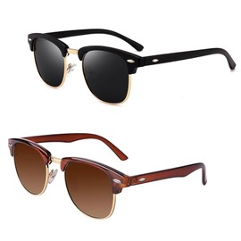 JAWAI Pack of 2 Men's Sunglasses, Black Sunglasses, Sunglasses for Women, Black, Suitable for Outdoor, Travel, Hiking and Driving Use, black, brown
