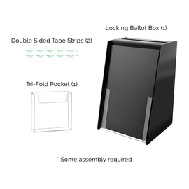 Marketing Holders Black Donation Box with Lock Acrylic Collection Bin with 5.5" x 8.5" Slide In Sign Holder and 4" Trifold Pocket for Suggestions Votes Tips and Raffles