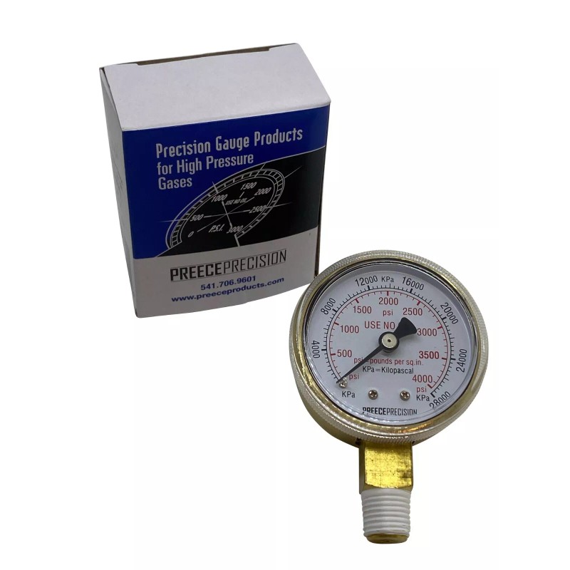 Preece Precision 0-4000 PSI High Pressure Gauge 2" Dial 1/4"