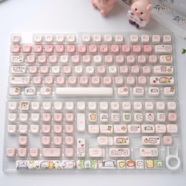 JOLINTAL 140 Keys Pink Pig Keycaps, MOA Profile Cute Keycaps Round PBT Keycaps, Dye Sublimation Custom Keycaps Set Cherry Mx Keycaps 60 Percent Anime Keycaps for Mechanical Cute Keyboard