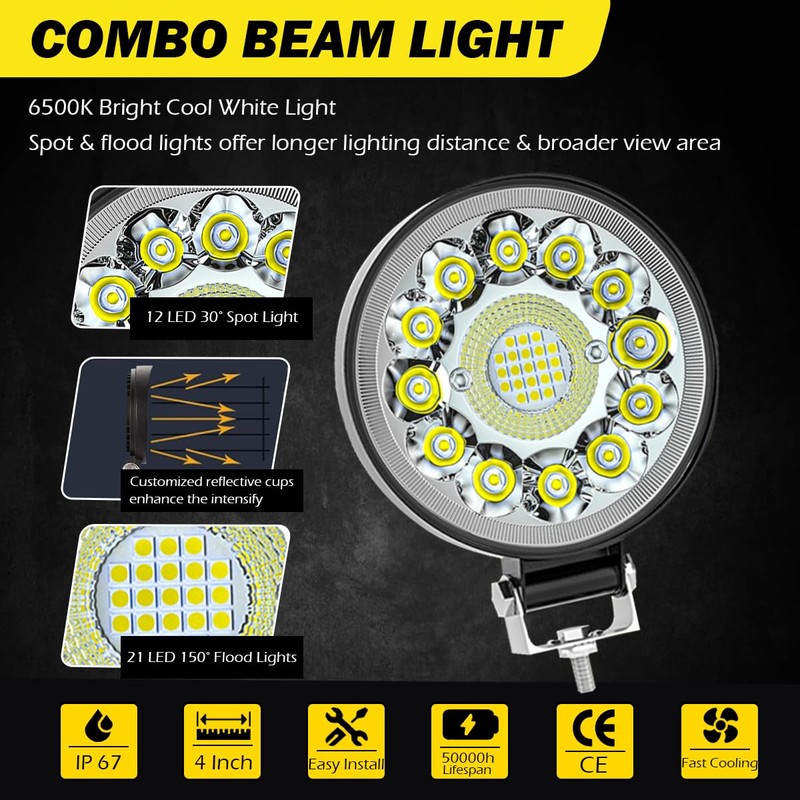 OfleGold LED Spot Work Lights, 4 Inch LED Pods Light