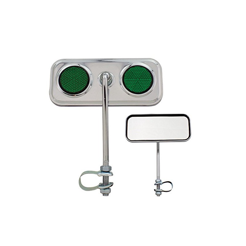 Pentagon Daimond Bicycle Mirror Chrome. Green Reflectors