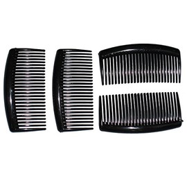 Pack of 4 strong and resilient 9.5cm long hair side combs. Available in 3 colours; Black, Brown tortoiseshell effect or Clear. Useful hair accessory for many hairstyles. (Black) 