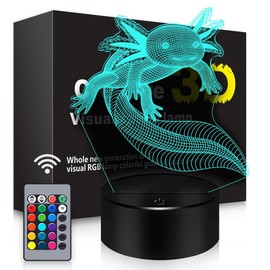 BASSI Axolotl Gifts 3D Axolotl Night Light 3D Illusion Lamp, 16 Colors Changing with Remote Kids Bedroom Decor, Birthday Christmas Gifts for Boys Girls