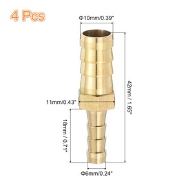 sourcing map 4 Pcs Brass Hose Barb Fitting Straight Connector Coupler, 3/8" x1/4" ID Brass Fitting Air Hose Fittings Reducer for Connecting Water Fuel Air, Oil Hoses