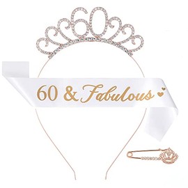 CHTENG Rose Gold Birthday Girl Sash and Tiara Rhinestone Crown Headband for Birthday Party Supplies (60 NUMBER)