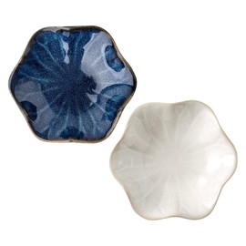 Koyzsen 2Pcs Ceramic Jewelry Dish - Lotus Leaf Shape, for Ring Holder Necklace Small Key, Suitable for Mother Friend Sister, Gifts for Women, Cute Plate Trinket Tray, Home Decor (Blue & White)