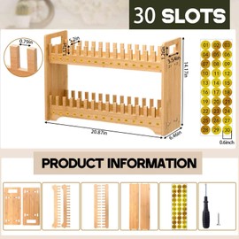 Cinnvoice Bamboo Cell Phone Holder Classroom Heavy Duty Widened 30 Slots 2-tier Wooden Cell Phone Storage Organizer Rack with 1-30 Number Stickers, Screwdriver and Screws for Classroom Office Desktop