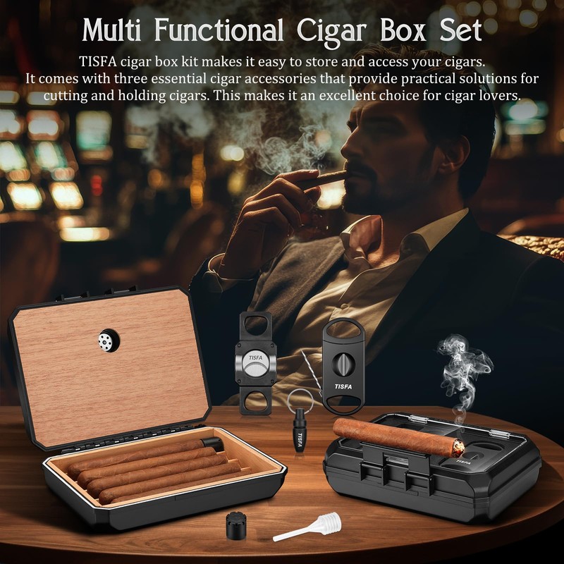 TISFA Cigar Humidor Set Travel Humidor for 5 Cigars Includes