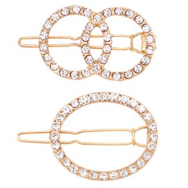 Rosemarie & Jubalee Women's Set of 2 Different Round Style Crystal Rhinestone Hair Clip Bobby Pins Hair Barrette Accessories (Gold Tone)