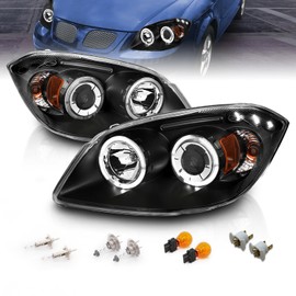 AmeriLite Dual LED Halos Projector Black Headlights Pair For 2005-2008 Chevy Cobalt - Passenger and Driver Side