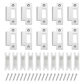 10Pcs Door Strike Plate Set, Stainless Steel Strike Plate, 68x28mm Standard door latch plate with Dust Box & Matching Screws, Door Reinforcement Kit for Wooden Door, Swinging Doors, Garages Door Frame