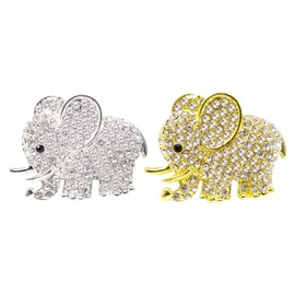 Honbay 2PCS Rhinestone Elephant Car Air Vent Clips - Car Air Freshener - Gold and Silver
