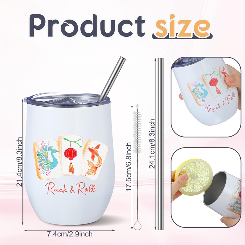 Patelai 4 Pcs Mahjong Tumbler with Lid Straw, Insulated,Elegant