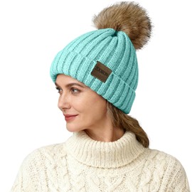 ZOORON Beanies for Womens Winter Knitted Beanies Hats with Faux Fur Pom Warm Knit Skull Cap (1Pack-Lake Blue)