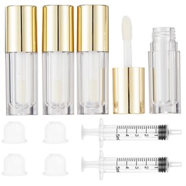 Qeuly 6ml Empty Lip Gloss Tubes, Clear Mini Lip Gloss Tubes, Lip Balm Tubes Containers with Lip Gloss Applicator Wands for Women Girls DIY Makeup Lipgloss Making Kit (D25xH86mm) (Golden)