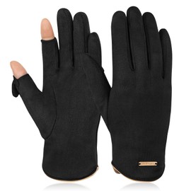 Kiiwah Women's Winter Gloves, 2 Finger Gloves with Flap, Thermal Gloves, Warm Plush Gloves, Winter Gloves for Women, black