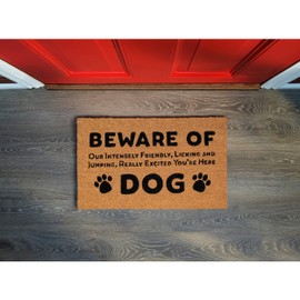 BIRDROCK HOME Beware of Dog Coir Doormat - 18 x 30 Inch - Funny Door Mat - Standard Welcome Mat - Natural Fade - Vinyl Backed - Indoor Outdoor - Front Door Entryway Mats