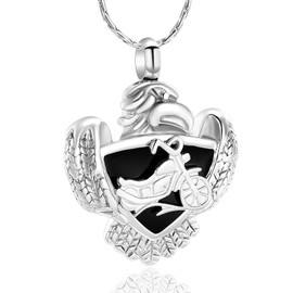 Cremation Jewellery for Ashes Motorcycle Eagle Design Stainless Steel Pendant Memorial Urn Necklace Ash Holder Keepsake, Stainless Steel, No Gemstone