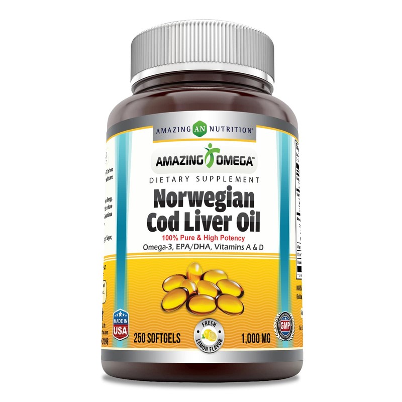 Amazing Nutrition Norwegian Cod Liver Oil, 1000 Mg 250 Softgels