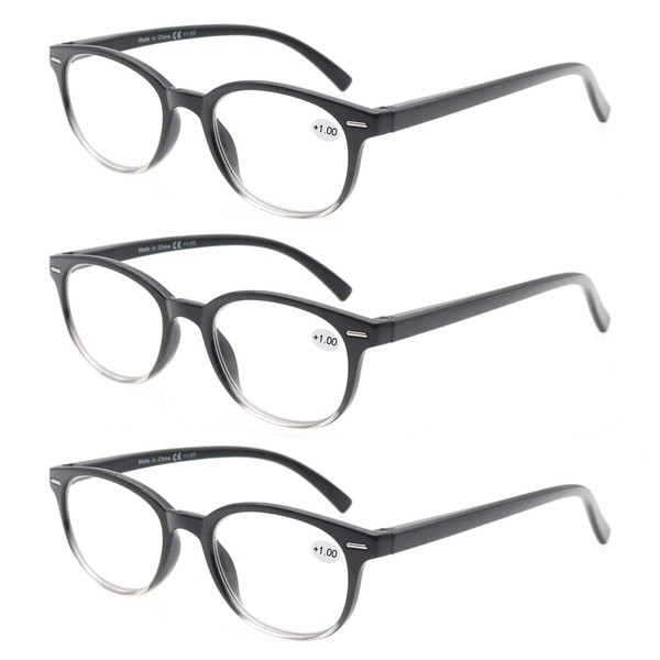 Reading Glasses 4.0 Women 3 Pack Spring Hinge Fashion Round Stylish for Reading with Pouch