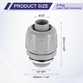 sourcing map 3Pcs Nonmetallic Liquid Tight Connectors, 1/2" NPT Plastic Flexible 180 Degree Conduit Fitting for Conduit, Pipe Tube Connection and Leakproof, Gray