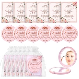 Zenymb 6-Pack Inspirational Compact Mirrors – 'Sometimes You Forget You're Beautiful' – Pink Pocket Mirrors – Appreciation Gifts for Women, Party Favors, Magnifying Makeup Mirrors
