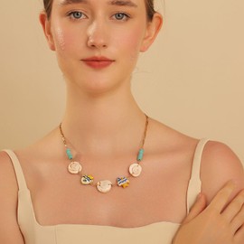 Winssigma Delicate Seashell Charms Stainless Steel Necklace for Women, Gold Chain with Tropical Fish, Starfish, Conch Cute Summber Beach Jewelry(Fish and Shell)