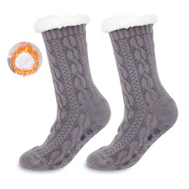 CUEMOON Warm Cuddly Socks, Stopper Socks for Women, Furry Thick Non-Slip Socks, Gifts for Women, Winter Christmas Socks, Hut Socks Women, Grey