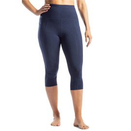Fishers Finery Ecofabric Active Yoga - Capri de entrenamiento de cintura alta para mujer, Azul marino/flor y brillo, XS