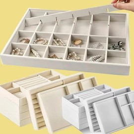 Vellure Velvet Jewelry Organizer Drawer Tray – Stackable Compartments for Rings, Earrings & Necklaces, Home & Travel Storage