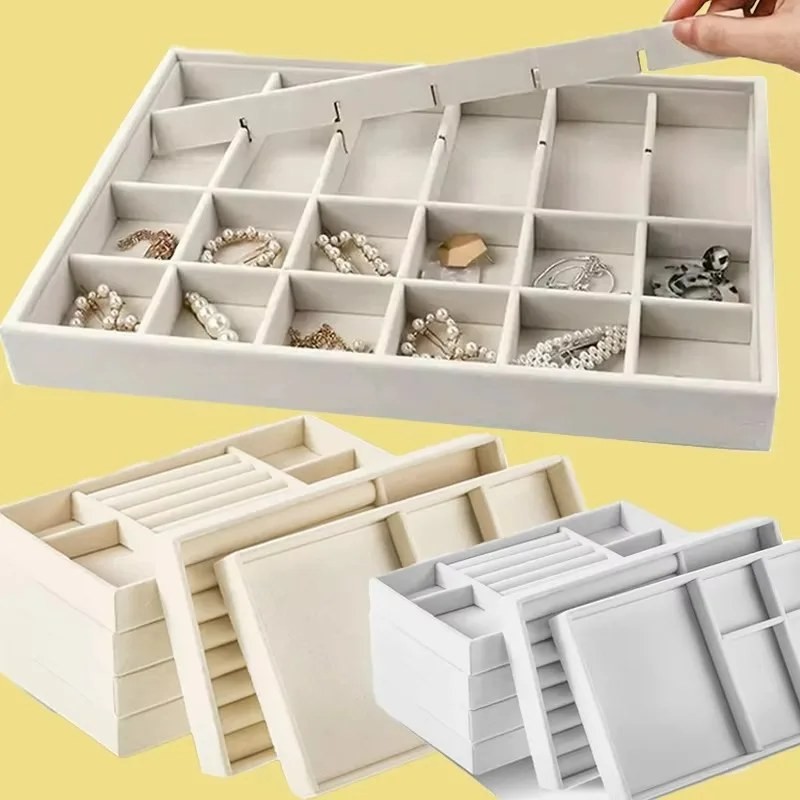 Vellure Velvet Jewelry Organizer Drawer Tray – Stackable Compartments for