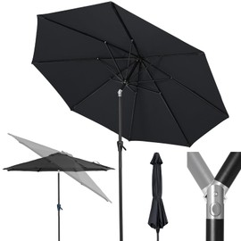 Tempera 7.5ft Patio Market Outdoor Table Umbrella with Push Button Tilt and Crank,Large Sun Umbrella with Sturdy Pole&Fade resistant canopy,Easy to set,Space Grey