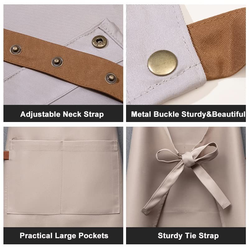 Kitchen Bib Apron with Pockets, Women Men Adjustable Neck Strap