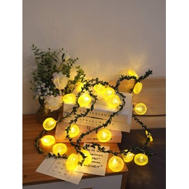 Sezrgiu Lemon Slice String Lights LED Flashing Green Leaves Fairy Light Battery Powered Lamp for Birthday Garden Patio Christmas Decoration (9.8ft/20LED, Green Leaf+Yellow Lemon)
