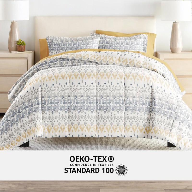 LINENS & HUTCH Bedding Bundle, Patterned Microfiber Comforter Set and