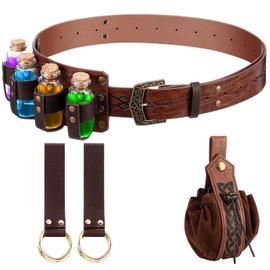 Saintrygo Medieval Alchemy Belt Bag Faux Leather with 4 Cork Potion Vials Nordic Portable Coin Skirt Hike Waist Pouch(Brown)