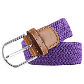 MESHIKAIER Pure Color Unisex Elastic Fabric Braided Stretch Belt Casual Men Women Waist Belt with PU Leather Buckle (Purple)
