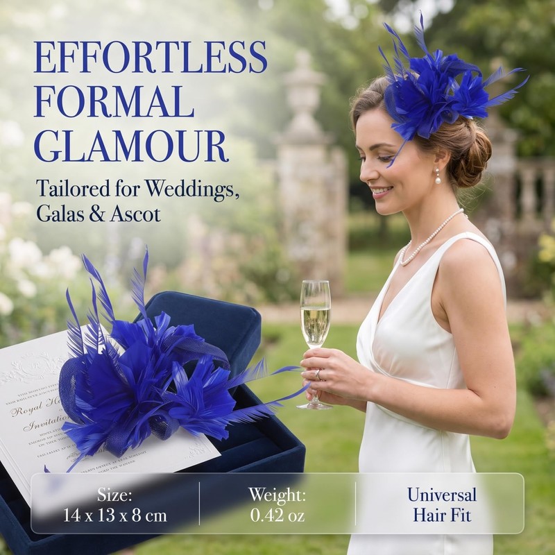 Luxshiny Royal Blue Fascinator Hair Clip 14 cm