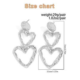 FDEETY Women's Irregular Heart Hypoallergenic Sparkling Dangling Earrings Ear Lobe Cartilage Earrings Fashion Jewellery Gifts Unique Gift Piercing for Women Girls, Alloy Steel