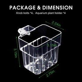 Vtapliea 4PCS Aquarium Plant Holder Clear Acrylic Plant Holder Hanging Fish Tank Plant Pot Aquarium Planter Cups for Aquatic Plants