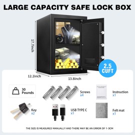 2.5 Cuft Safe for Home, Fireproof Waterproof Safety Safe with Keypad & Key, Electronic Digital Security Box, Mute Function & Removable Shelf, Large Personal Combination Document Box for Jewelry Cash