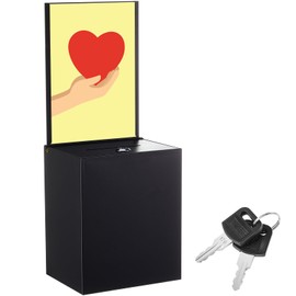Weekgrat Metal Donation Box with Lock 6.7 x 5 x 8 Inch Safe Suggestion Box with Sign Holder Ballot Box with Slot Tip Jar Voting Box Collection Box Raffle Box for Voting Fundraising Collection(Black)