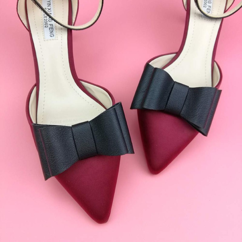 Douqu 1 Pair Simple Elegant Woman Ladies Black PU Bow