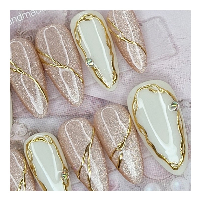 Gold Line Magnet Handmade Nail Tip Pedi Tip - Oval
