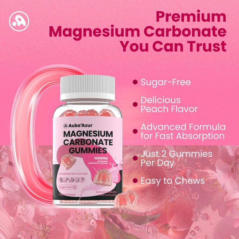 Magnesium Carbonate Gummies 500mg, Muscle & Digestive, Women & Men,