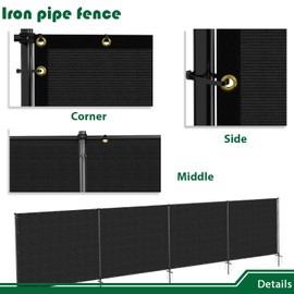Goleray 5'Hx12'W Outdoor Freestanding Privacy Screen Fence Panels with Iron Poles, Mesh Shade Net Cover Temporary Fencing for Patio Backyard Garden Deck, Black