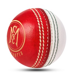 Mozi Sports® Leather Cricket Ball Senior Hand Stitched Match Quality Balls Weight 5.50oz (Red/White)