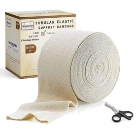 Vendaje Tubular Elástico Premium Stockinette, Talla F, 4 pulgadas x 33 pies. Mangas de Compresión Elástica Reutilizables - Más Un Par de Tijeras Médicas